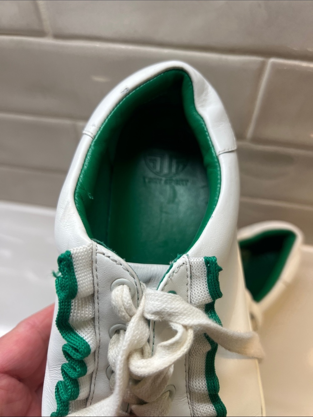 Tory Burch Sport White Leather Sneakers with Green Trim - Picture 3 of 8